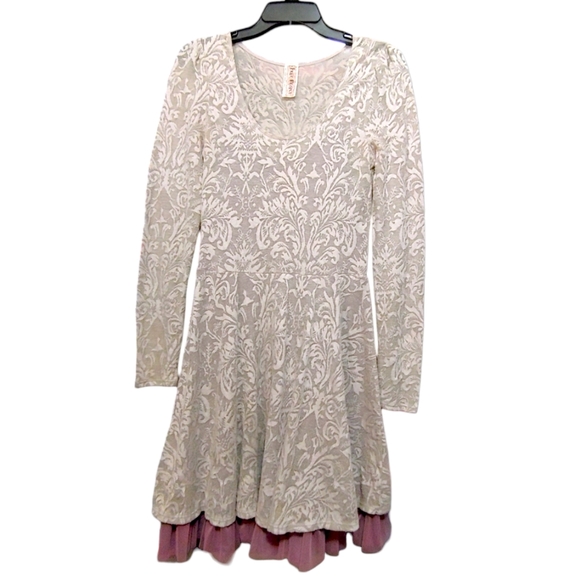 Free People Ivory Lace Long Sleeve Dress Purple Slip & Tulle Skirt Womens Size S - Picture 2 of 10